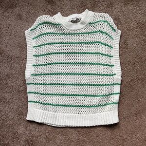 Madewell White and Green Knit Sweater Vest